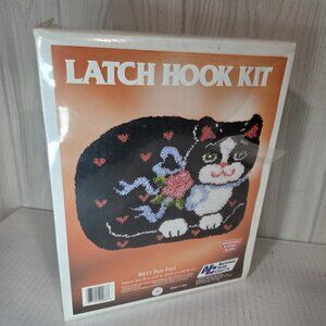 Vtg National Yarn Latch Hook Kit Purr-fect Valentines Cat Sealed 1990s
